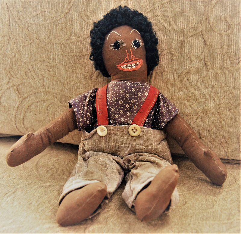 VintageLook Original Artisan Black Boy Cloth Doll By Maine Folk Artist