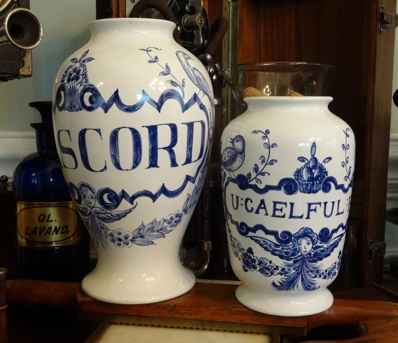 Pair of Lovely C1950-60s Apothecary Pharmacy Display Jars