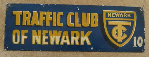 1940s Vintage Hand Painted Sign Traffic Club of Newark NJ Automobile