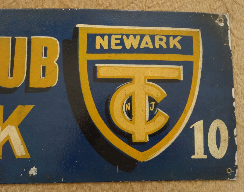 1940s Vintage Hand Painted Sign Traffic Club of Newark NJ Automobile