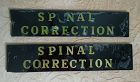 2 Scarce 1940s Painted Glass Hospital Medical SPINAL CORRECTION Signs
