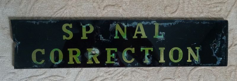 2 Scarce 1940s Painted Glass Hospital Medical SPINAL CORRECTION Signs