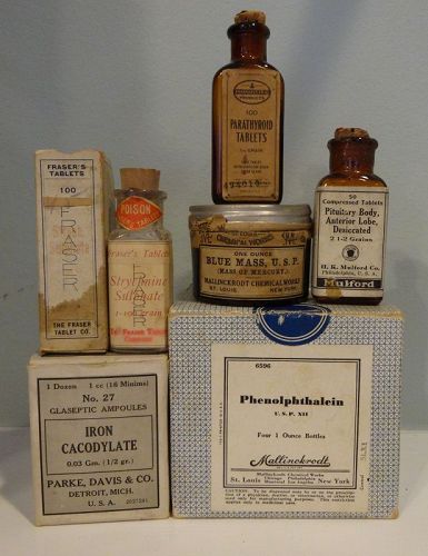 6 Pharmacy Patent Medicine Bottles Leukemia Cure Parke Davis Mulford