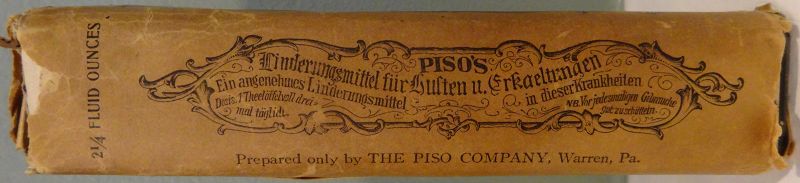 1910 PISO'S CANNABIS Cough Cold Remedy Patent Medicine Bottle Unopened