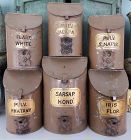 6 VerySCARCE 19thC Apothecary Tin Drug Canisters Wonderful Gold Labels