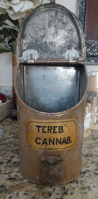 Scarce 19thC CANNABIS tin apothecary storage dispensary container