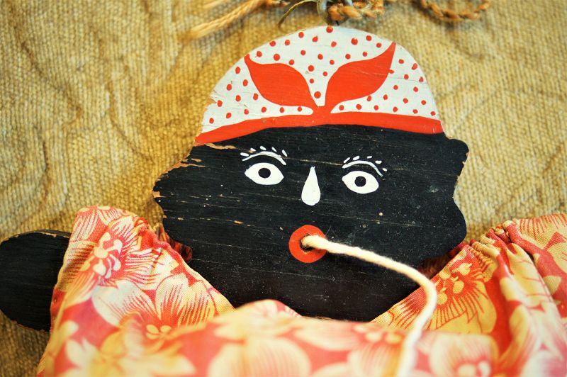 Sweet C1930s Hand Painted Folk Art Black Americana Mammy String Holder