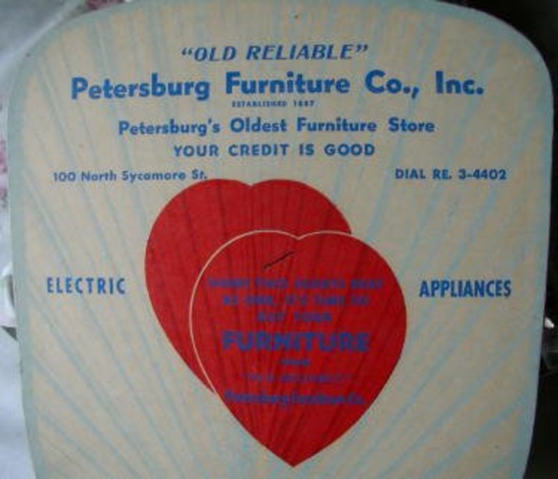 C1940s Petersburg Virginia Furniture Company Store Advertising Fan