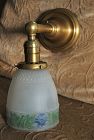 C1910 Bradley and Hubbard Hand Painted Frosted Glass Brass Wall Lamp