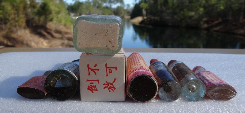 7 Scarce Colorful Chinese China Patent Medicine Bottles Hong Kong