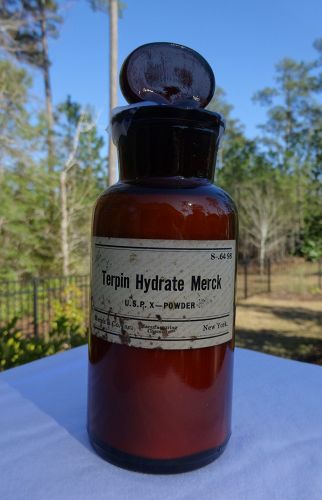 1930's Merck TERPIN HYDRATE Fancy Pharmacy Apothecary Bottle