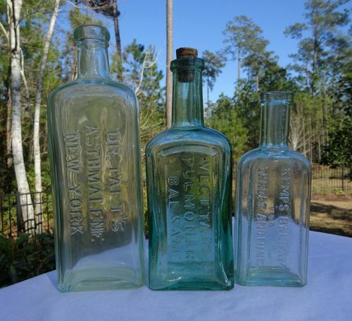 3 C1900 Lung Cough Throat Balsam Asthma Cure Medicine Bottles