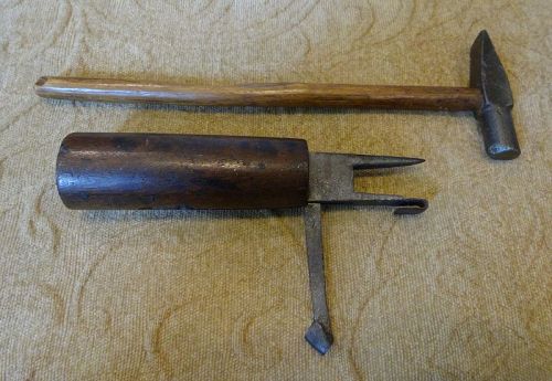 Two Mid19thC Primitive Woodworking Tools Hammer and Race Knife