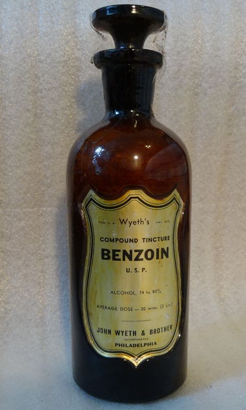 Seven C1920s J. Wyeth Apothecary Bottles w/ fancy Shield Labels