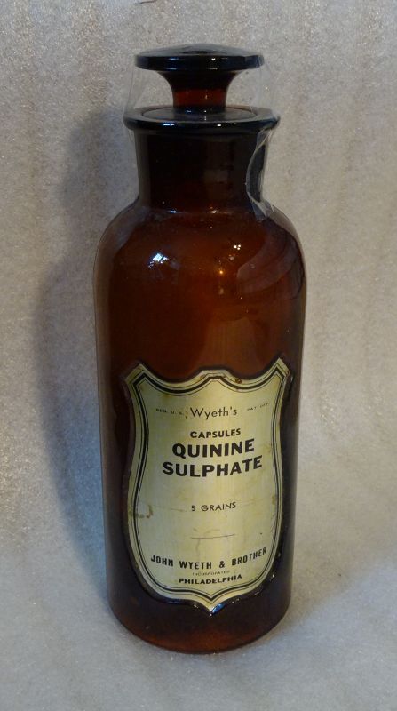 Seven C1920s J. Wyeth Apothecary Bottles w/ fancy Shield Labels