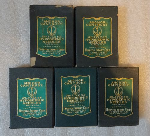 5 Boxes C1940s Anchorn Cantrust Rustless Hypodermic Needles