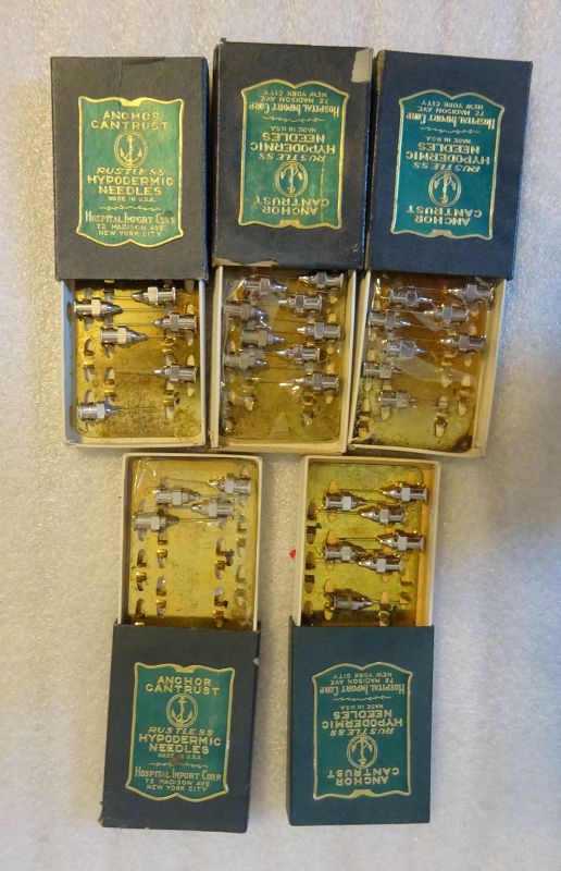 5 Boxes C1940s Anchorn Cantrust Rustless Hypodermic Needles