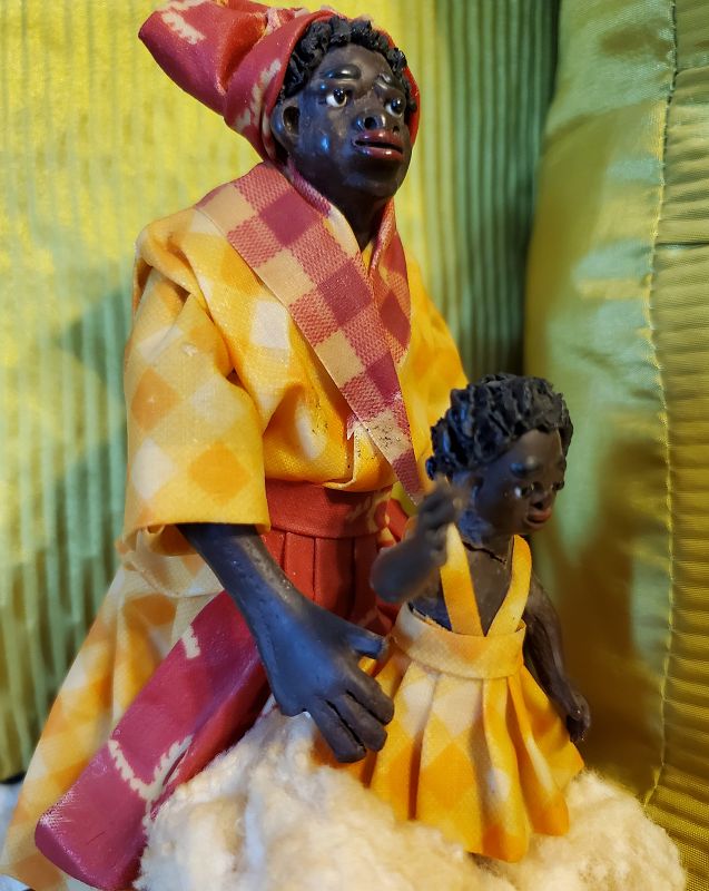 1920 RARE New Orleans Vargas Wax Black Doll Female Cotton Seller+Child