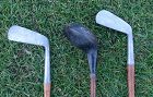 3 Vintage Piccadilly Hickory Golf Clubs Brassie Mid Iron Putter 1920