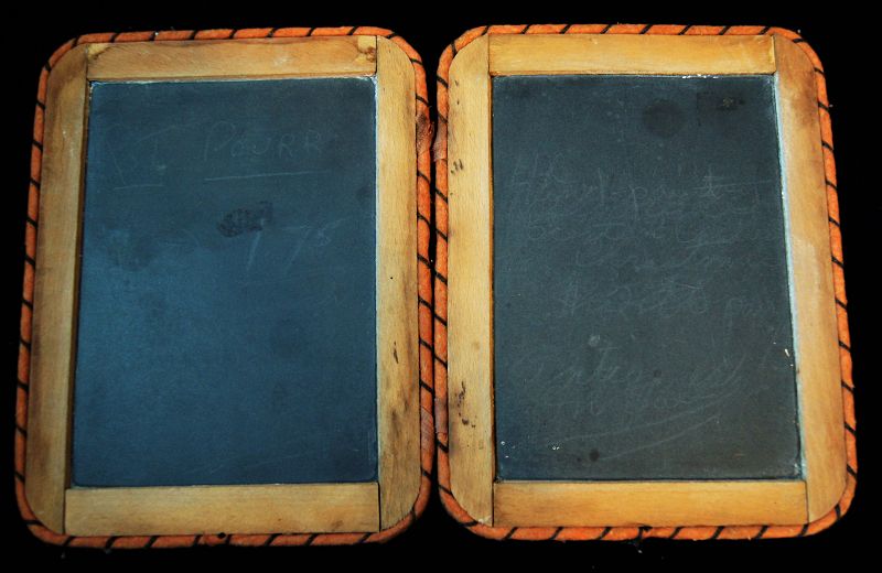 C1870 Wood Frame Double School Slate plus C1960 Transogram Boxed Slate