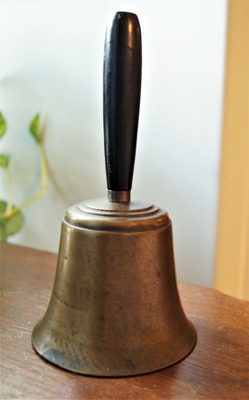 C1870 Lovely Antique School Teacher Bell Solid Brass Wood Handle