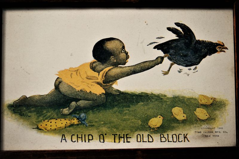 1906 Lithograph African American Toddler with Chicken Uniquely Framed