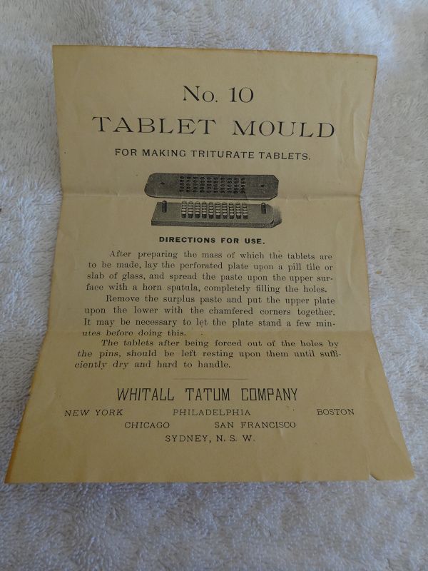 19thC Apothecary Pharmacy Whitall Tatum Tablet Mould