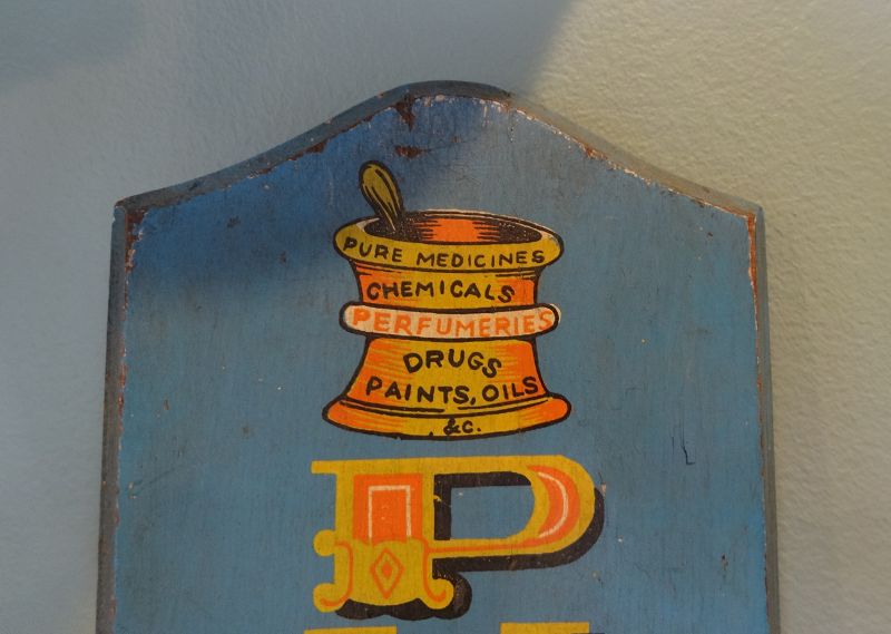 1970s Victorian-Look LOG CABIN EXTRACT PHARMACIST Sign