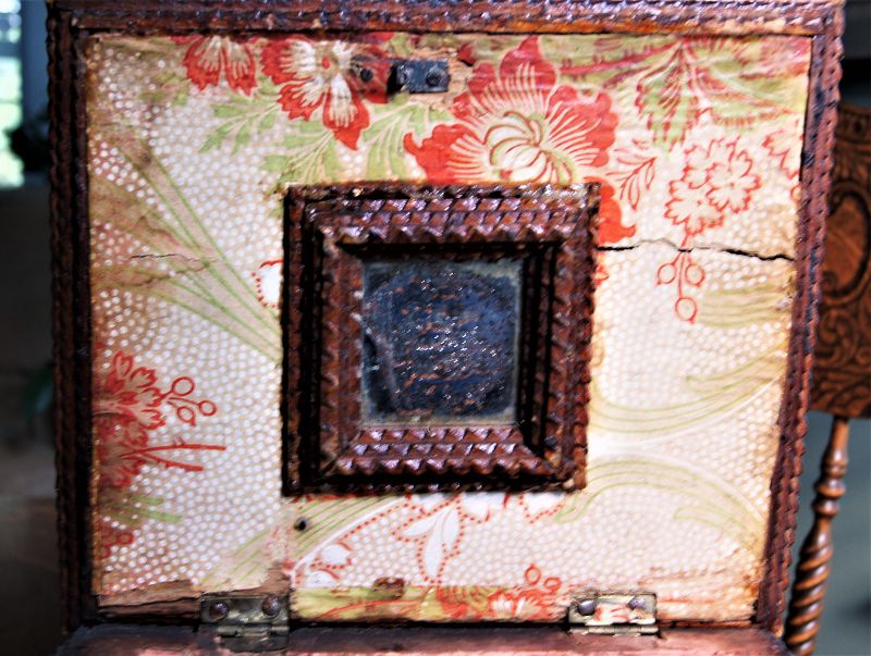 C1880s Tramp Art Locking Mirrored Jewel Box Fabulous Early Folk Art