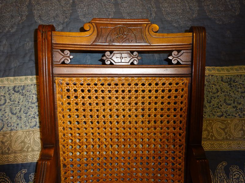 C1880s Victorian Antique Childs Rocking Chair Hardwood w/Fancy Crest