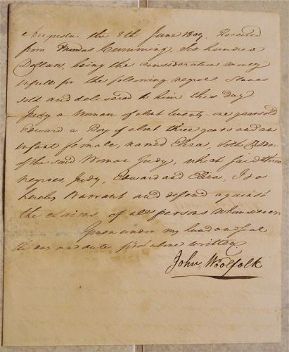 1809 Bill of Sale 3 Slaves Mother Her 2 Children to Thomas Cumming GA