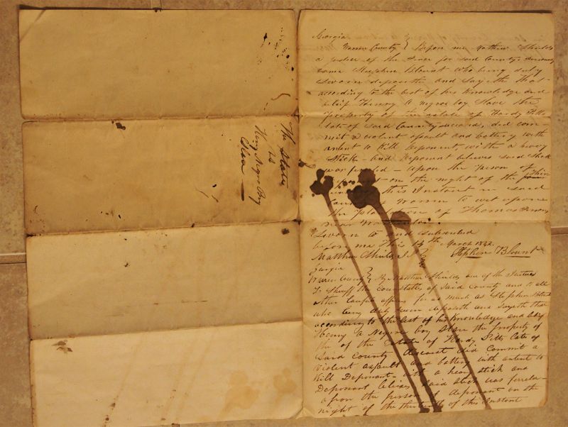RARE 1842 Georgia Document SLAVE Boy Wanted for Assault Intent to Kill