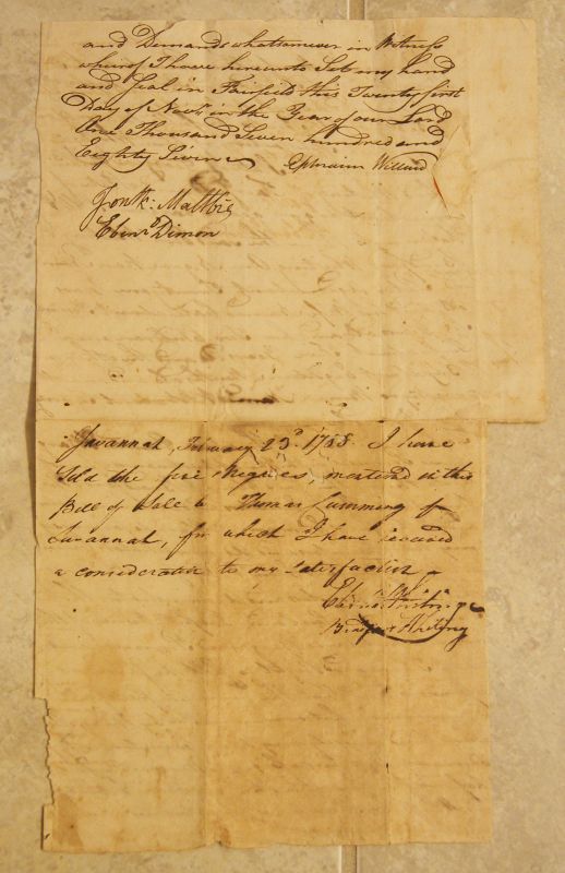 1787 CONNECTICUT Bill of Sale 5 SLAVES to Thomas Cumming Savannah GA