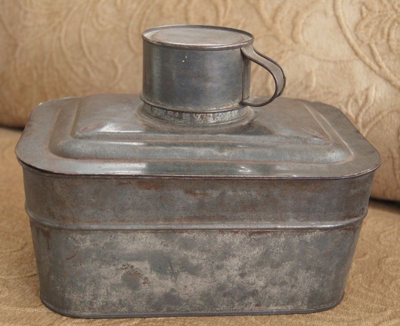 Unique C1890s Tin School Lunchbox with Handled Cup and Dining Tray