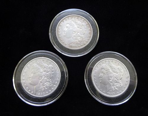 3 Choice US Morgan Silver Dollar Coins Dated 1879 1883 1889