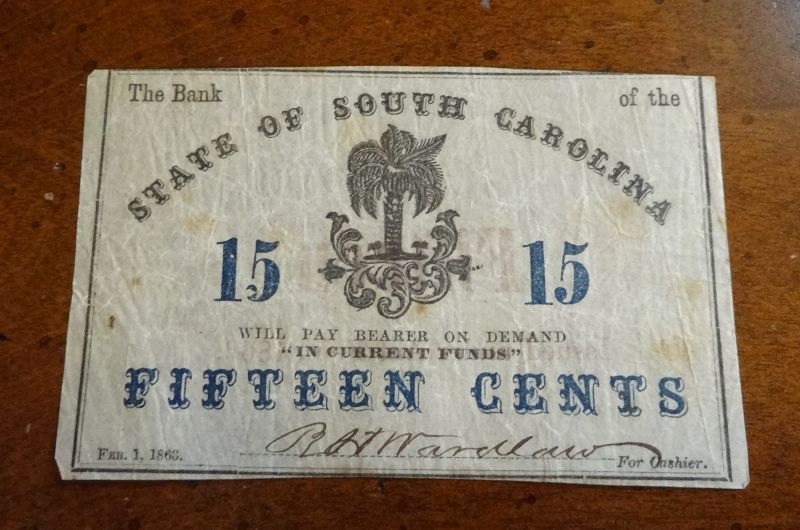 1863 US CIVIL WAR Currency State Bank of SOUTH CAROLINA 15 + 25 CENT
