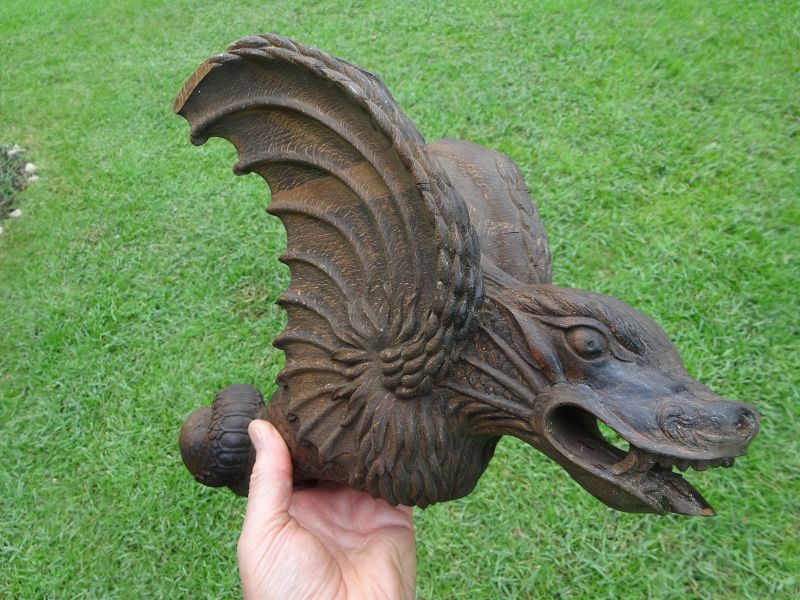 19thC Victorian Architectural Flying Gargoyle Carved Wood Gothic Style