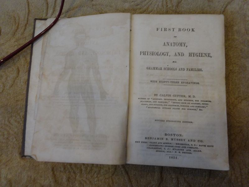 1854 First Book of Anatomy Physiology Hygiene Dr Calvin Cutter BOSTON