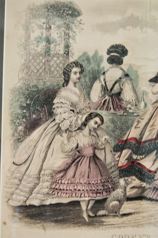 1863 Antique Framed Women's Fashion Print from Godey's Lady's Book