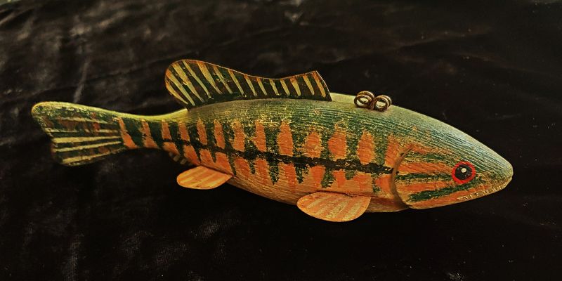 1940s Folk Art Hand Painted+Carved Ice Fishing Fish Decoy Very Scarce
