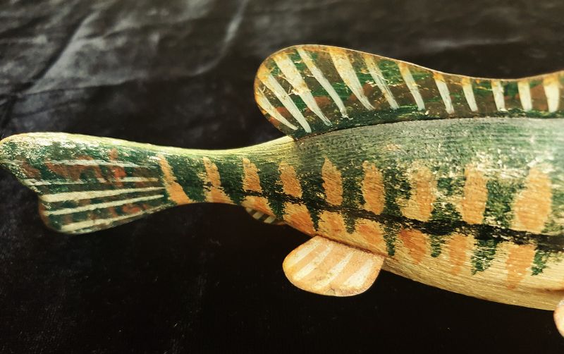 1940s Folk Art Hand Painted+Carved Ice Fishing Fish Decoy Very Scarce