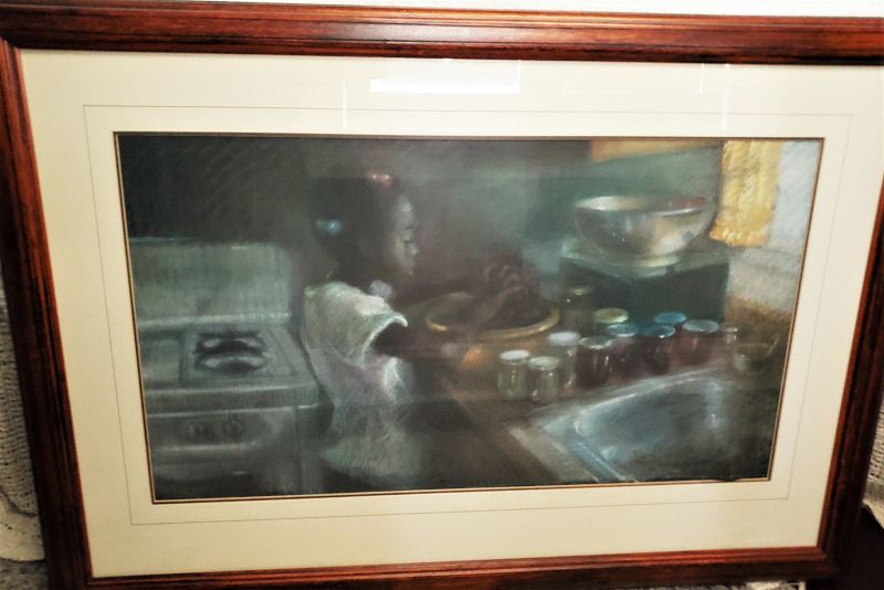 Black Americana Watercolor Girl in Kitchen from Gayle King Estate Sale