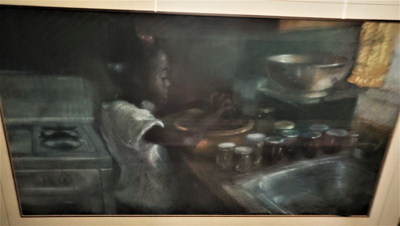Black Americana Watercolor Girl in Kitchen from Gayle King Estate Sale