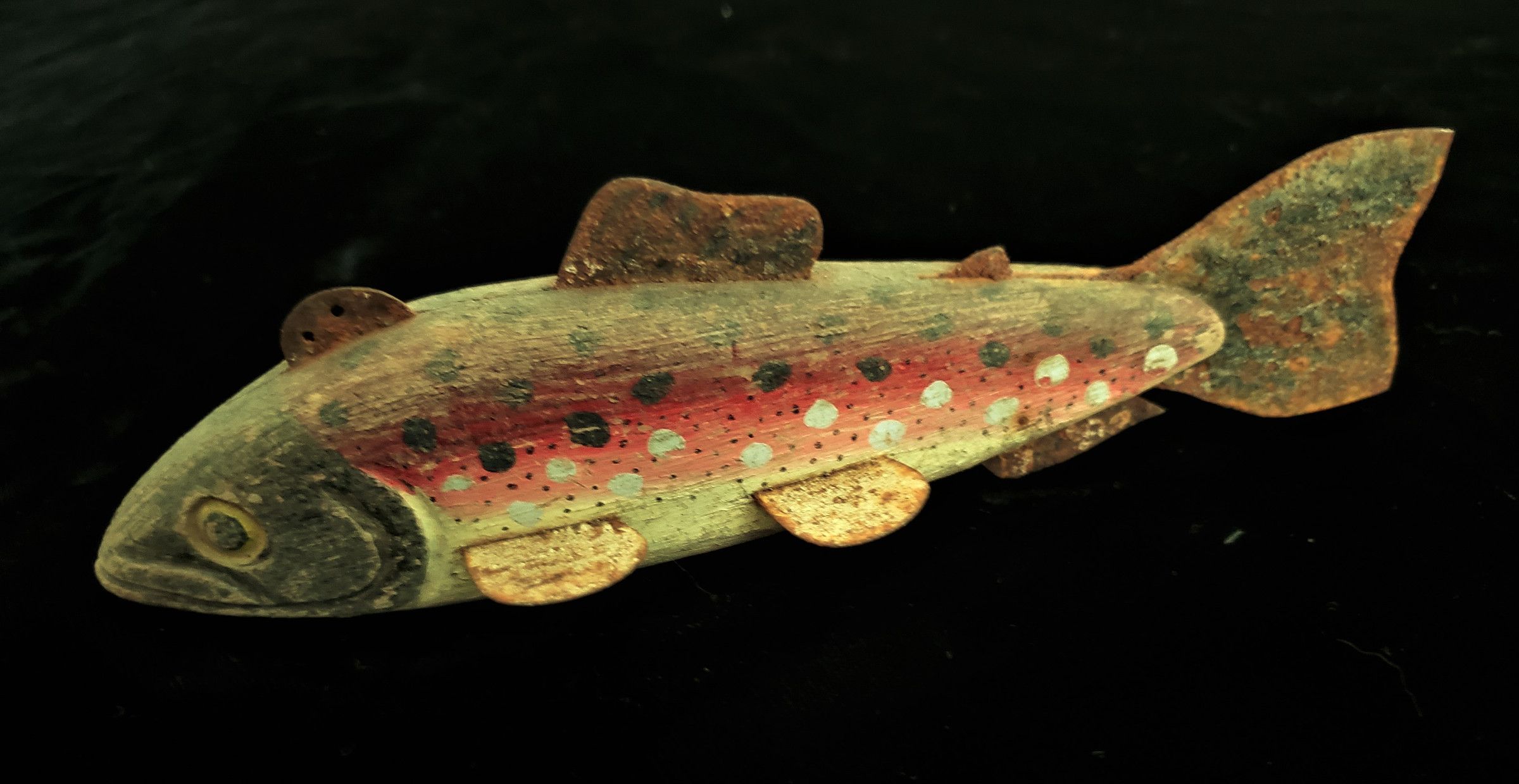 Striking 1940-5s Folk Art Ice Fishing Fish Decoy Hand Carved + Painted  (item #1467827)