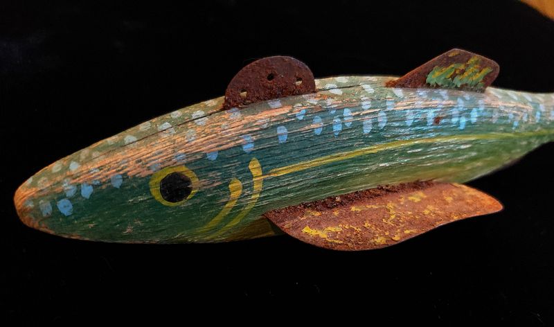 1940s Scarce Folk Art Hand Painted+Carved Ice Fishing Fish Decoy