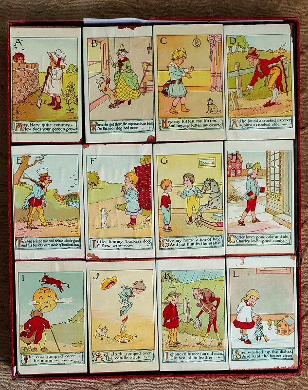 1906 PARKER Bros 'OUR PETS' ABC Alphabet Nursery Rhyme Picture Blocks