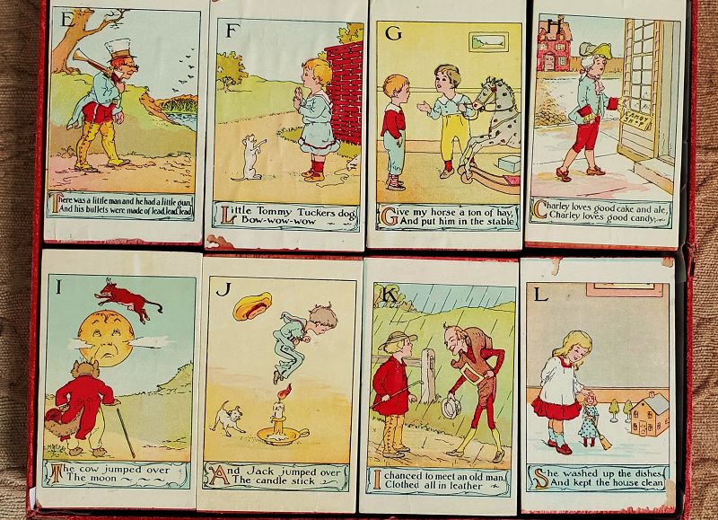 1906 PARKER Bros 'OUR PETS' ABC Alphabet Nursery Rhyme Picture Blocks
