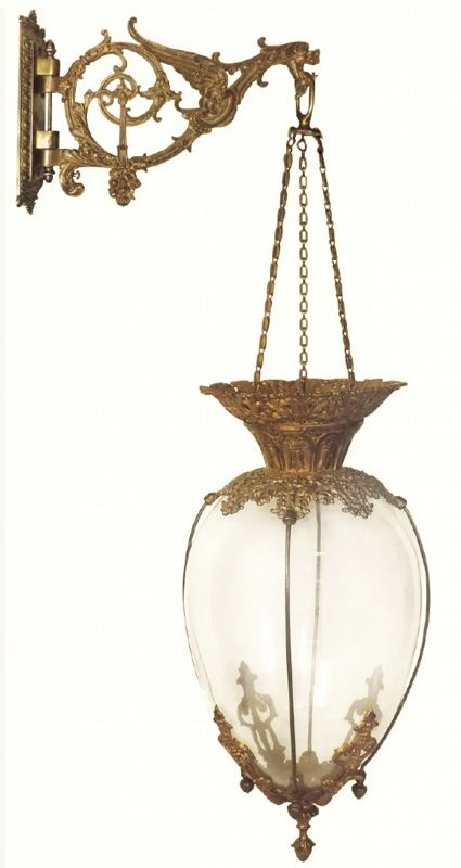 Fabulous C1890s Apothecary Show Globe with Rare Brass Gargoyle Hanger
