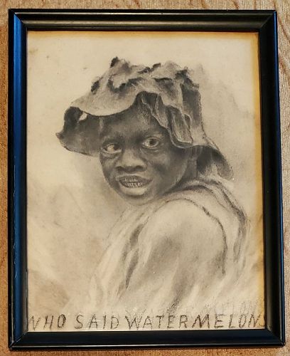C1910 Orig Art Charcoal Black Boy Johnny Griffin WHO SAID WATERMELON