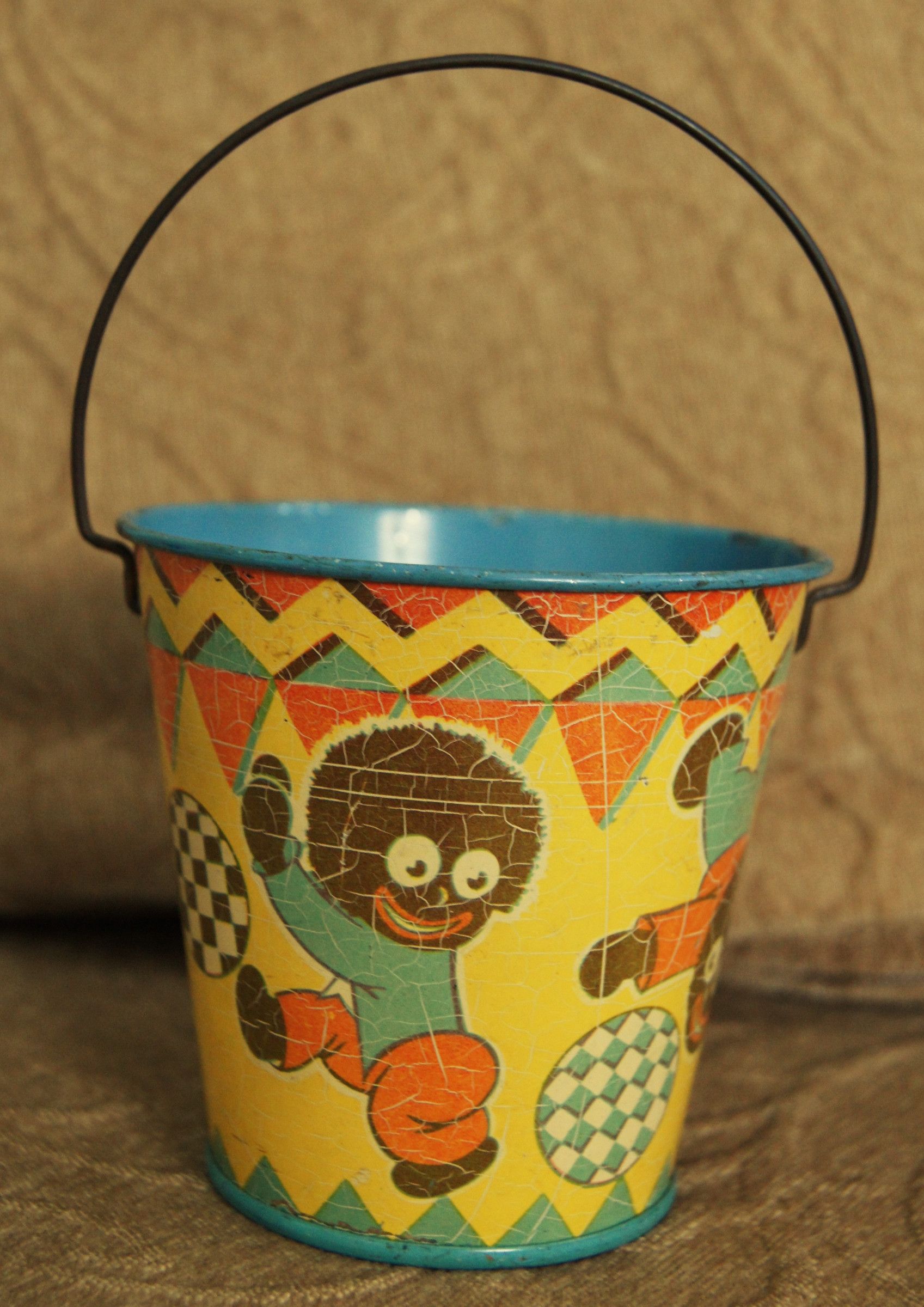 ExRare C1930s Golliwoggs HappyNak Seaside Toy Pail No4 Made in England
